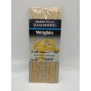 Wrights Seam Binding Flexi-Lace 3 Yds 116 305 - Beige 91 - Sewing Vintage 1978